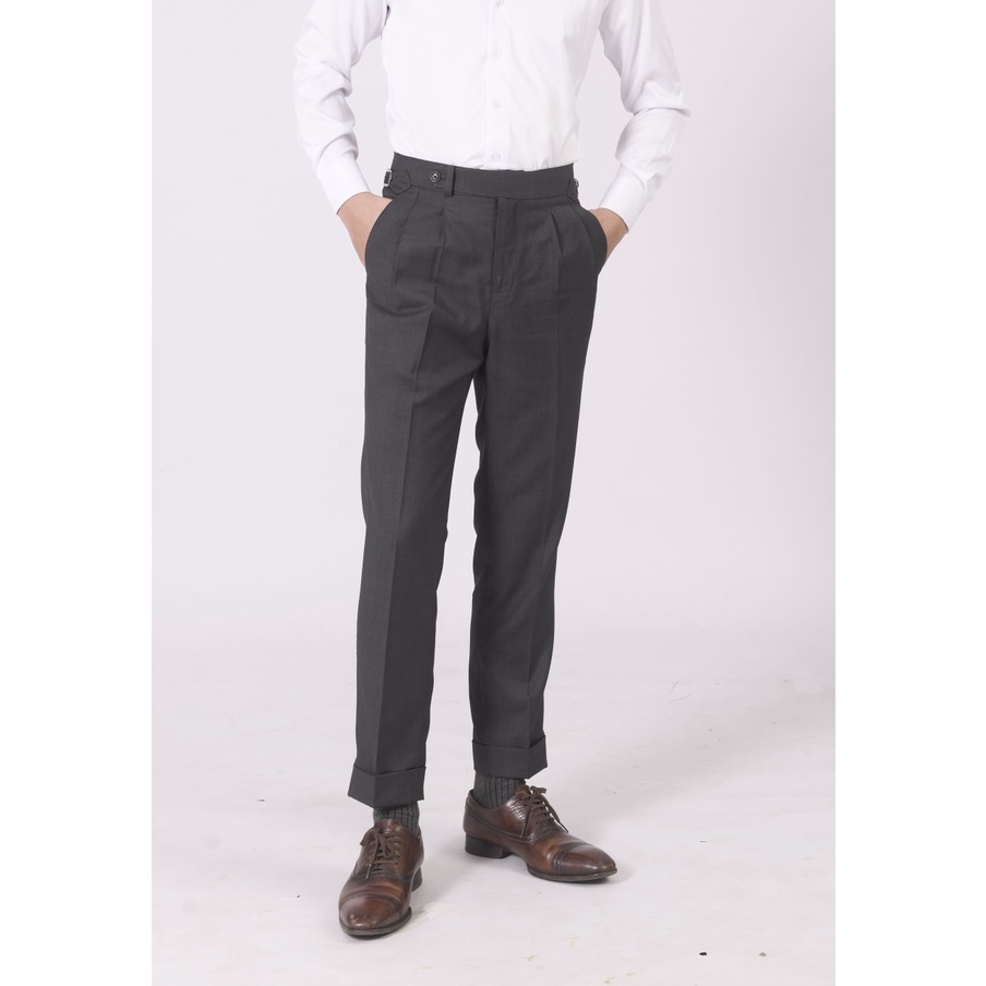 Quần Âu Ghi Cạp Cao Sidetab ống Lơ Vê - GEELE