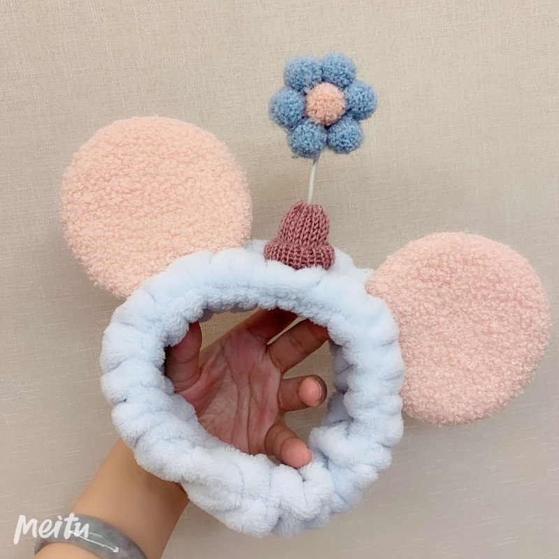 Băng Đô Cài Tóc Rửa Mặt Hình Tai Lớn Họa Tiết Hoa Hoạt Hình Dễ Thương Phong Cách Hàn Quốc