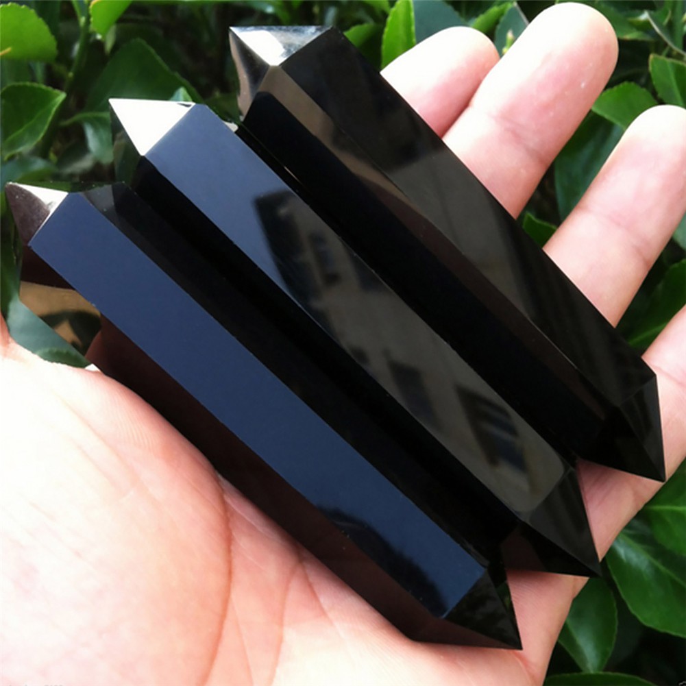 Viên trụ đá pha lê obsidian tự nhiên 100% 2 đầu nhọn
