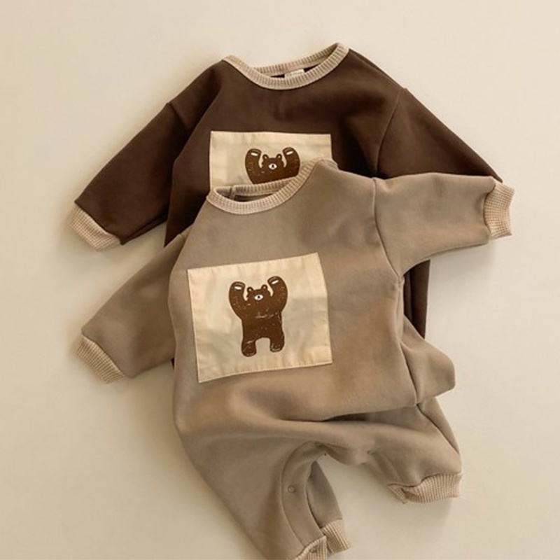 Áo liền quần tay dài hoạt hình gấu đơn giản dễ thương cho bé sơ sinh