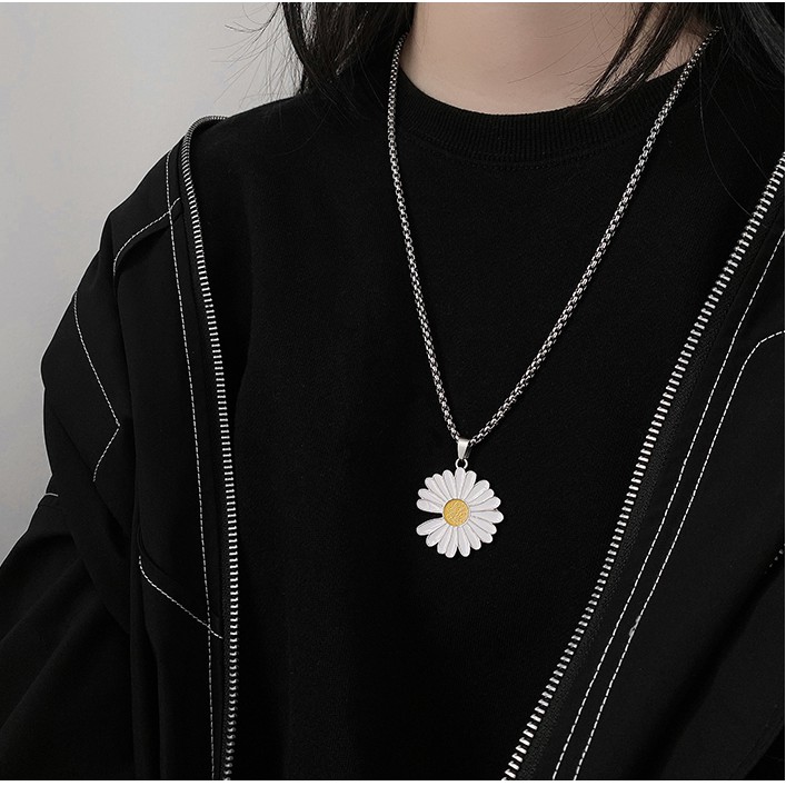 Vòng đeo cổ hình HOA CÚC GD- Dây chuyền vòng bi hợp kim unisex nam nữ đeo đôi phụ kiện trang sức thời trang