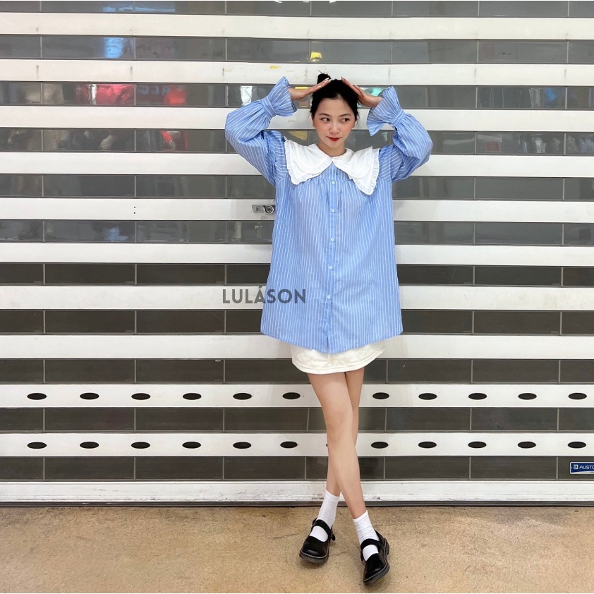 SƠ MI OVERSIZE TAY BỒNG CỔ BÈO