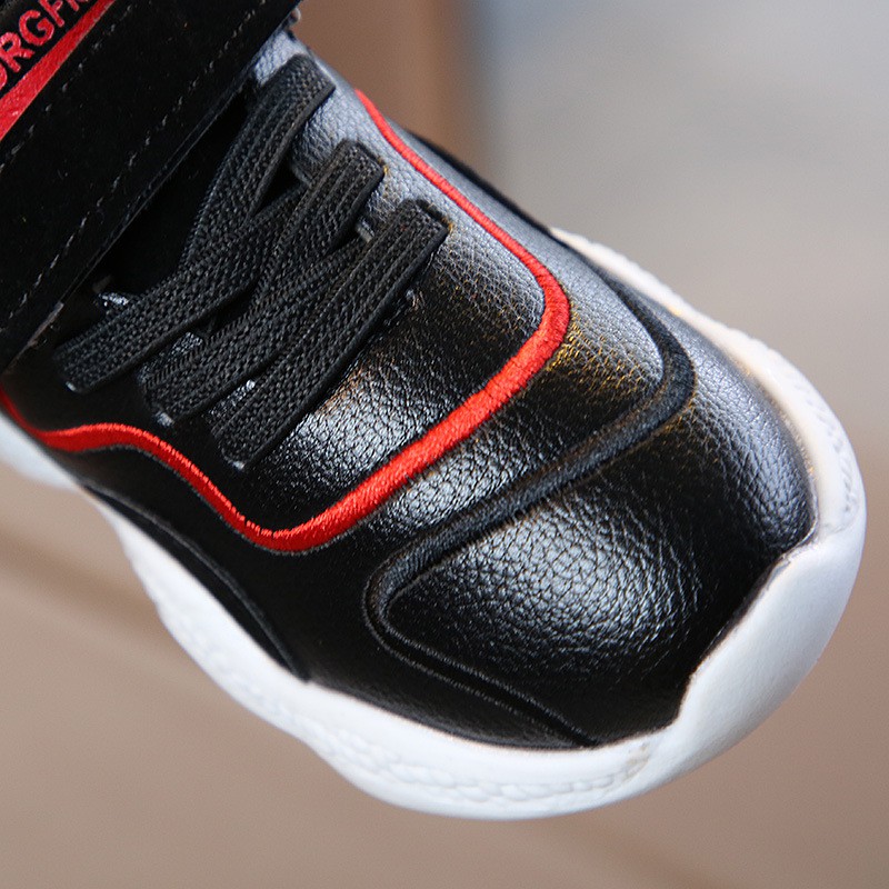 【Send socks】 PU Sports Shoes Boys And Girls Two Stripes With SPORT Kids Shoe Lights