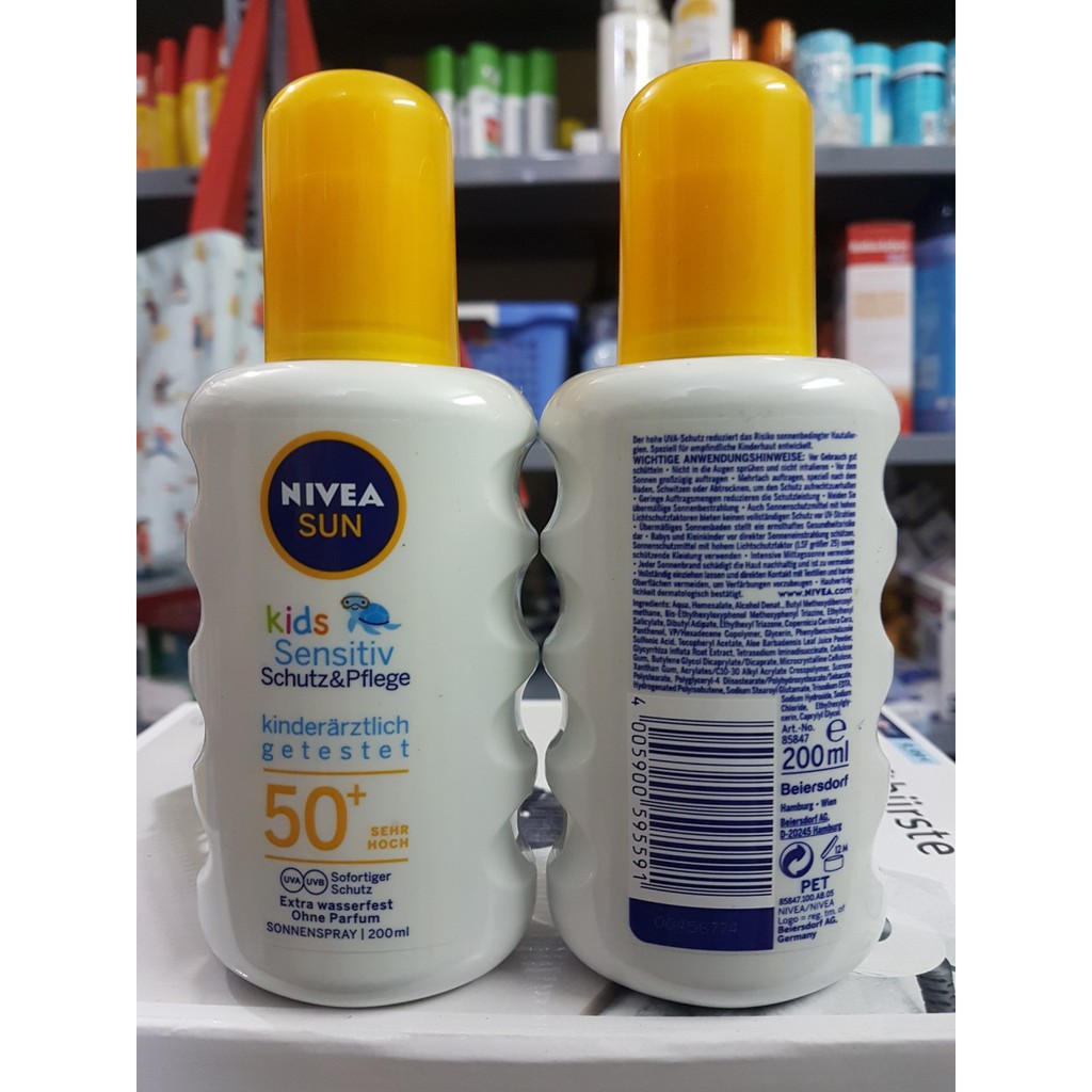 Kem chống nắng trẻ em Nivea Sun Kids sensitiv dạng xịt 50 + của Đức