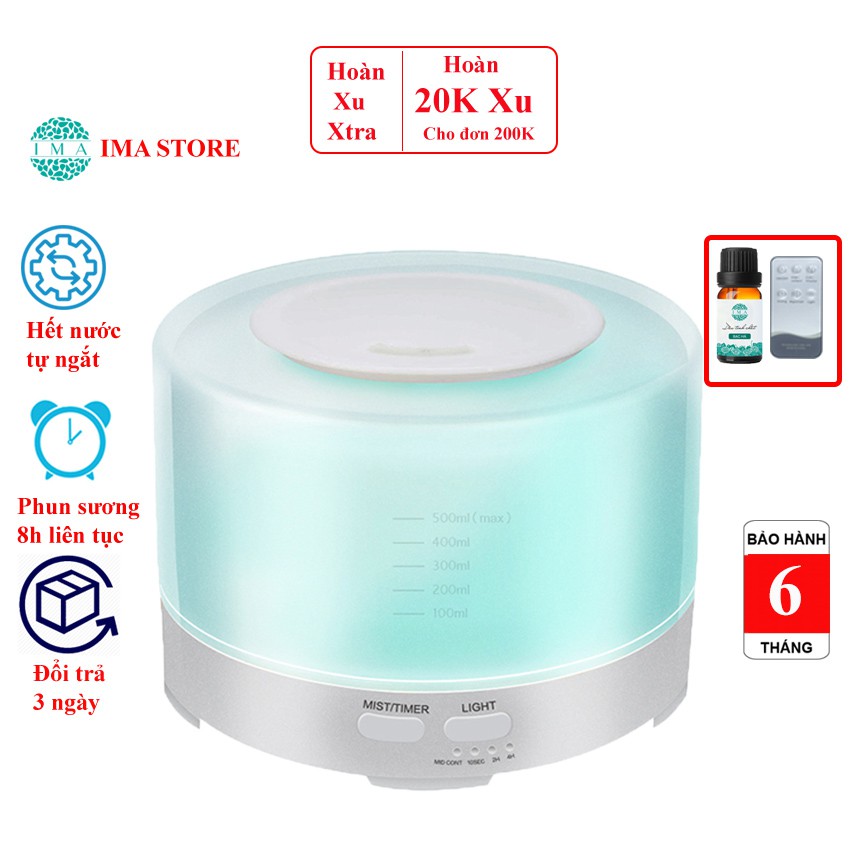 Máy Phun Sương Tạo Ẩm Tặng 1 Tinh Dầu Làm Mát Phòng Hình Trụ 500ml Có Chế Độ Hẹn Giờ Bù Ẩm Phòng Điều Hòa Phòng Ngủ