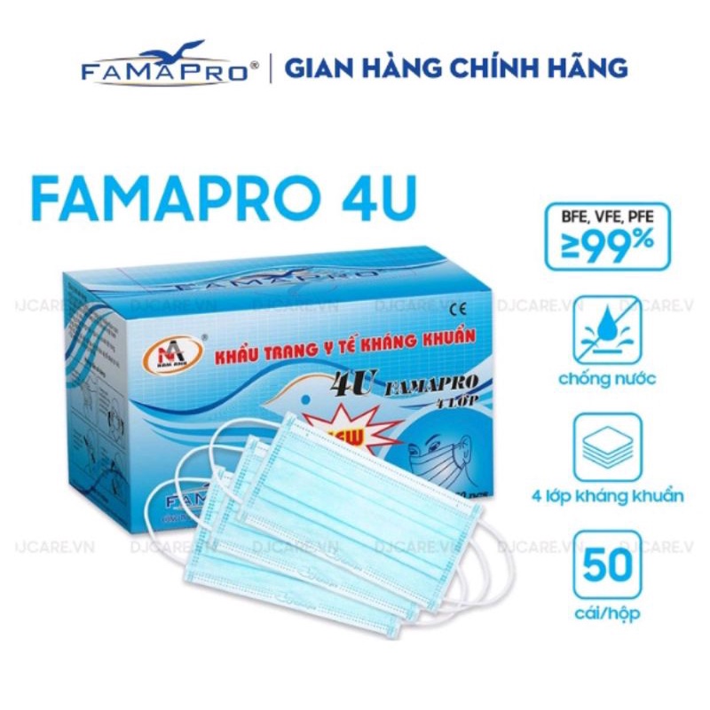 [Chính Hãng] Hộp 50 cái Khẩu trang y tế Famapro 4 lớp Xanh - Nam Anh Pro