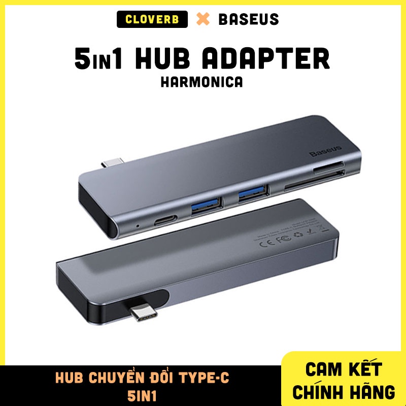 Hub Type C Chuyển Đổi 5 trong 1 Baseus Harmonica USB 3.0, TF/SD Card Reader, Type C PD Adapter cho Macbook/ iPad/ Laptop