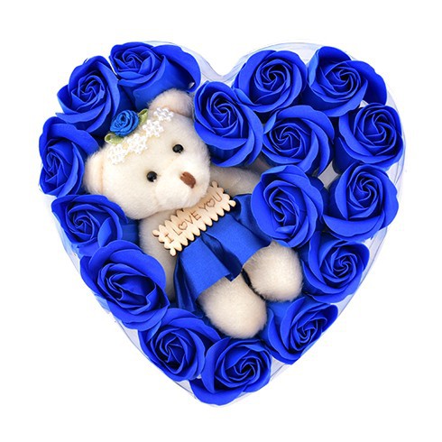 Hộp quà tặng trái tim hoa hồng sáp cao cấp kèm gấu bông xinh xắn