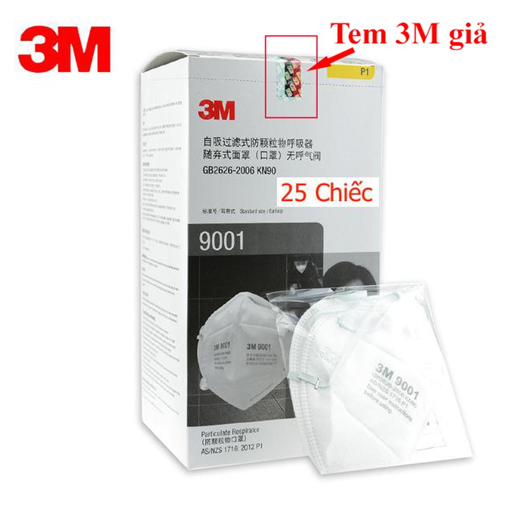Khẩu trang chống bụi mịn 3M 9001A khẩu trang lọc bụi PM2.5 cơ chế lọc vải không dệt cùng màng lọc tĩnh điện