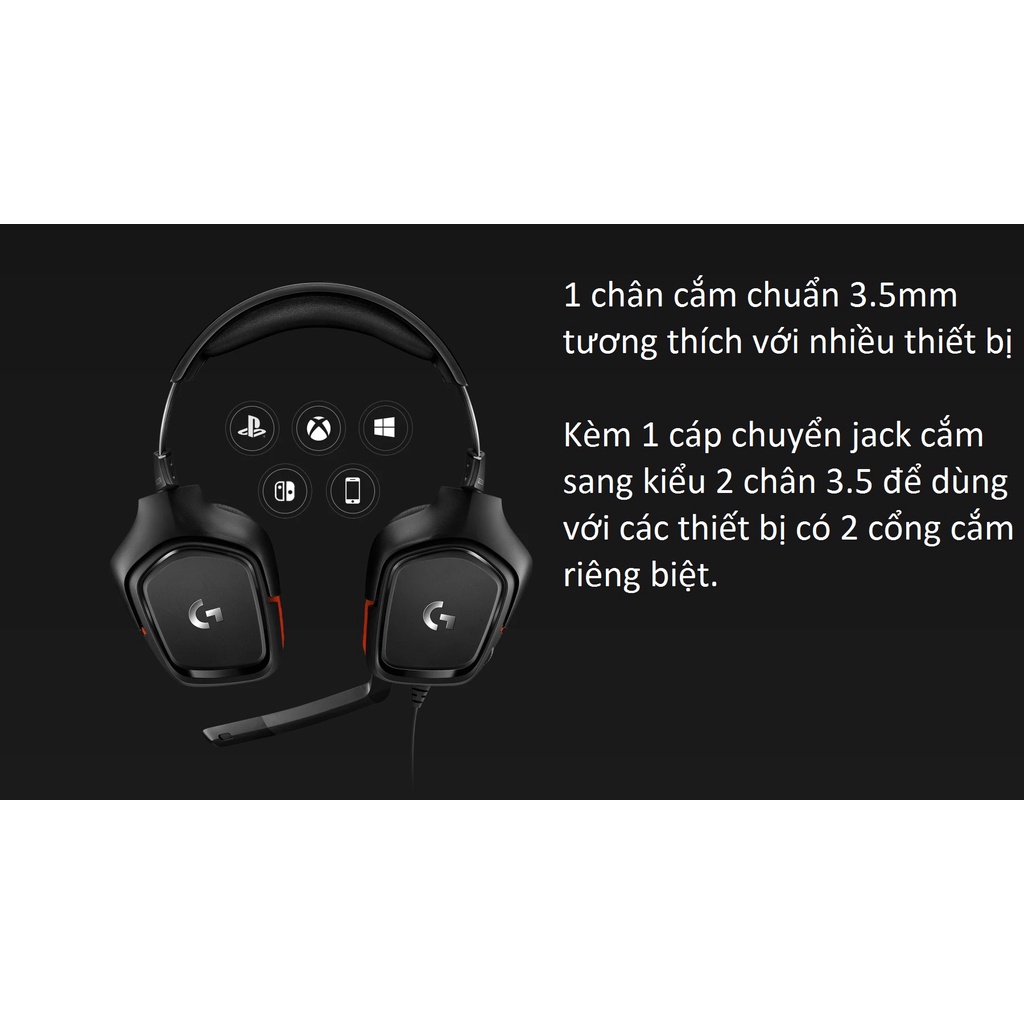 Tai nghe Gaming chụp tai 1 chân cắm 3.5mm Logitech G331