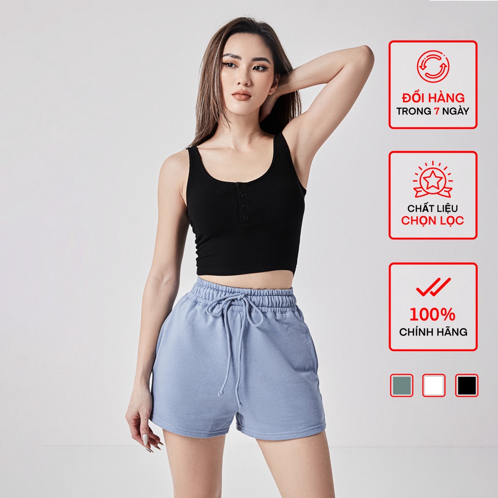 Áo BaLỗ Cổ Tròn Cúc Bấm Croptop Nữ BUSY Tăm Tre Bamboo Co Giãn Ôm Sát BL10C
