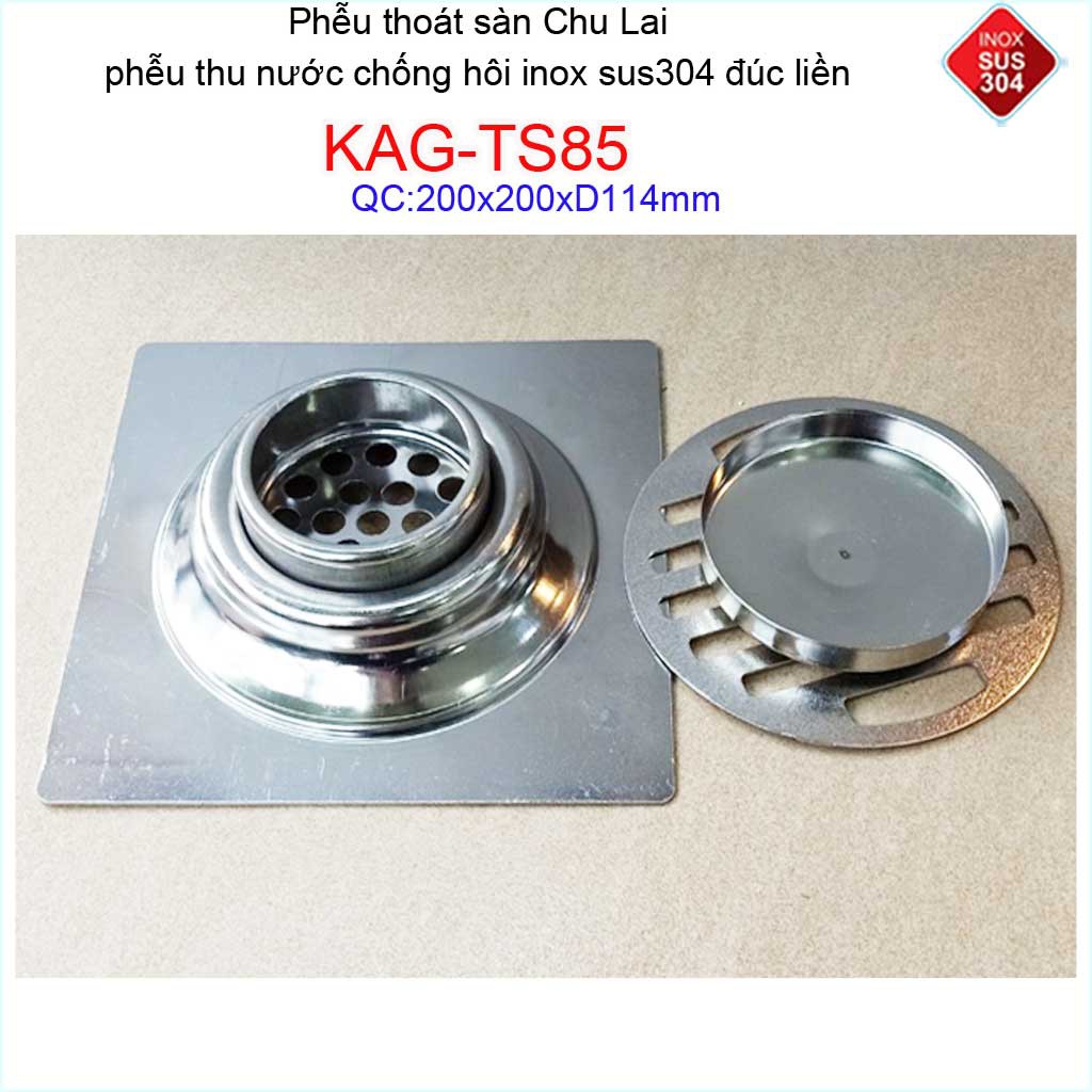 Hố ga thoát sàn Chu lai KAG-TS85 ống 11.4cm Inox 304 đúc dày, phễu thoát nước 20x20cm D114 thoát nhanh chống hôi tốt