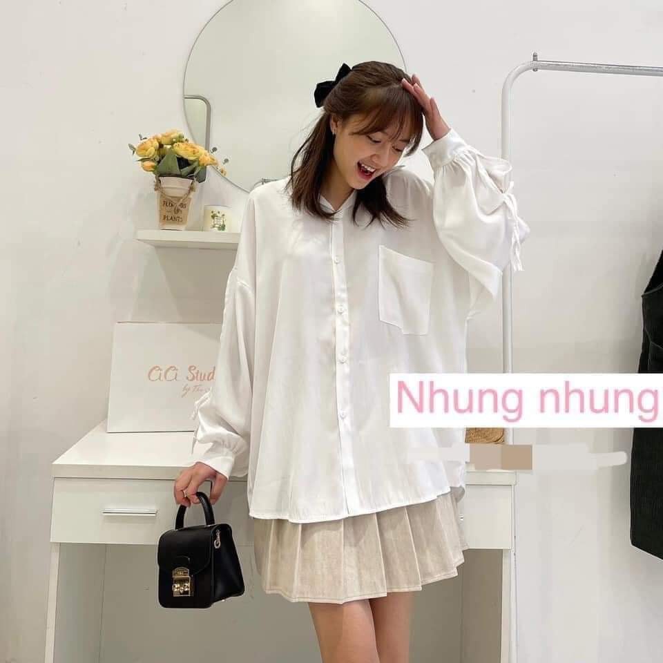 Sơ mi voan tơ tay nơ sẵn hàng Chất voan đẹp bán shop oki