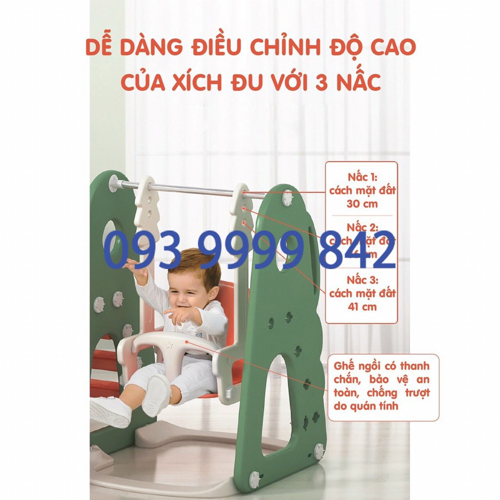 Cầu trượt xích đu tích hợp bộ cầu gôn, đá bóng, bóng rổ Khủng Long HOLLA