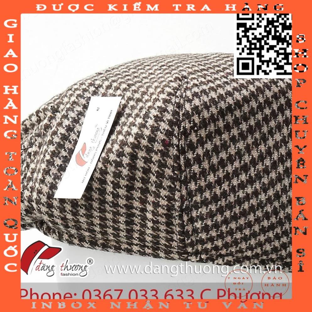Mũ nồi nam DẠ DÀY DẶN caro bere beret nỉ dạ cho người trung niên, cao tuổi phong cách cổ điển màu NÂU CARO jhoangdong