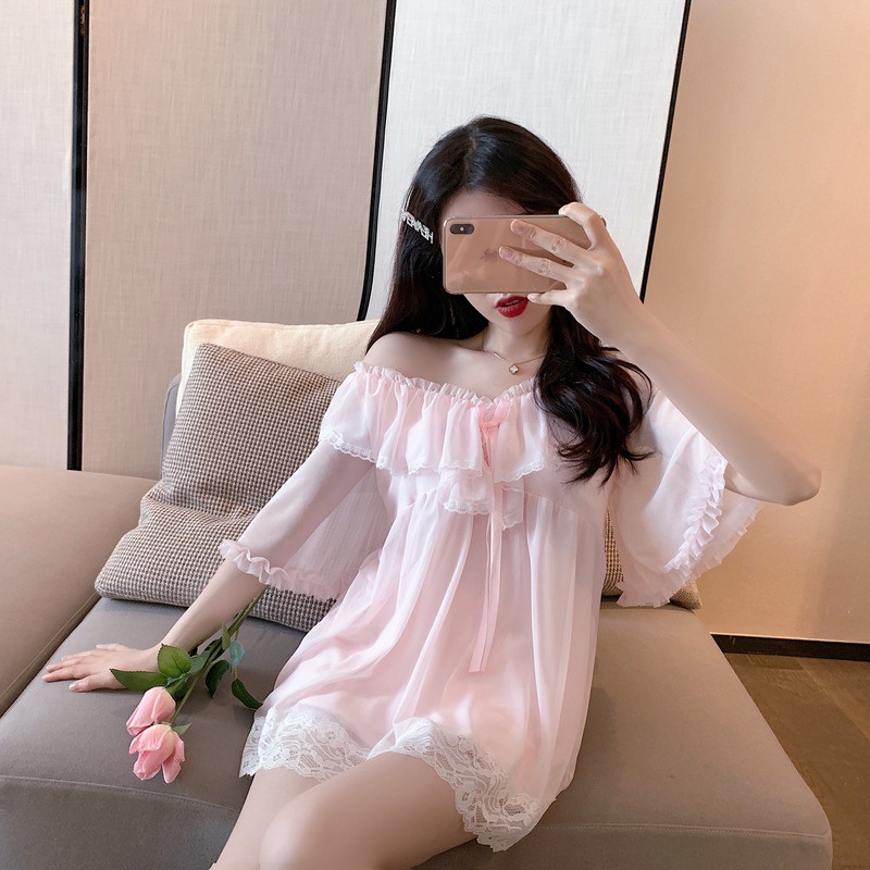 (N1) đồ ngủ ulzzang hàn quốc tiểu thư siêu mát vải mịn freesize hai màu(kèm ảnh khách)