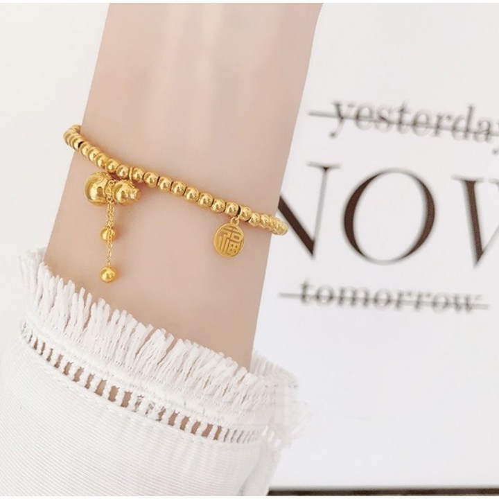 lắc tay nữ titan cao cấp kiểu hồ lô màu vàng siêu đẹp, bền màu, hợp thời trang