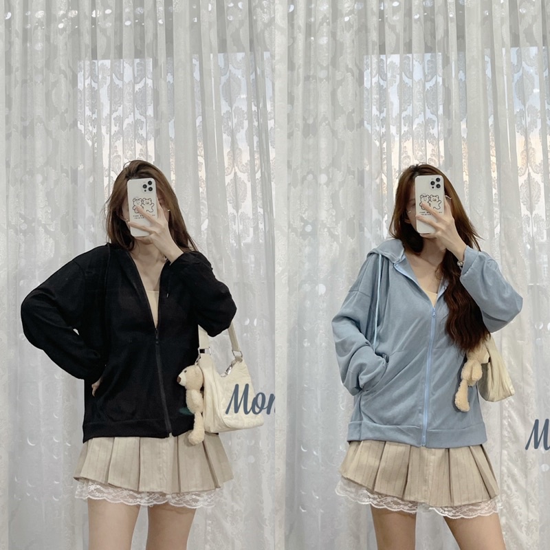 Áo khoác mỏng hai túi có mũ dây kéo , Áo khoác thun mỏng hoodie (Ảnh thật/ sẵn)