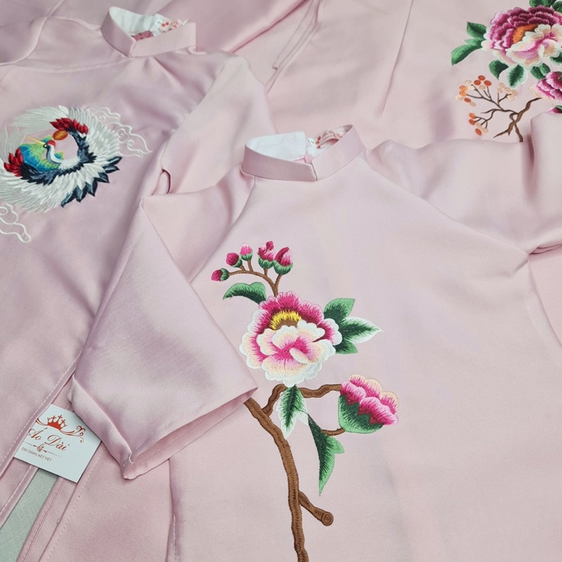 Áo dài gia đình Hồng Pastel sang chảnh chất liệu tafeta áo dài tết cho gia đình có đủ áo bố mẹ bé trai bé gái