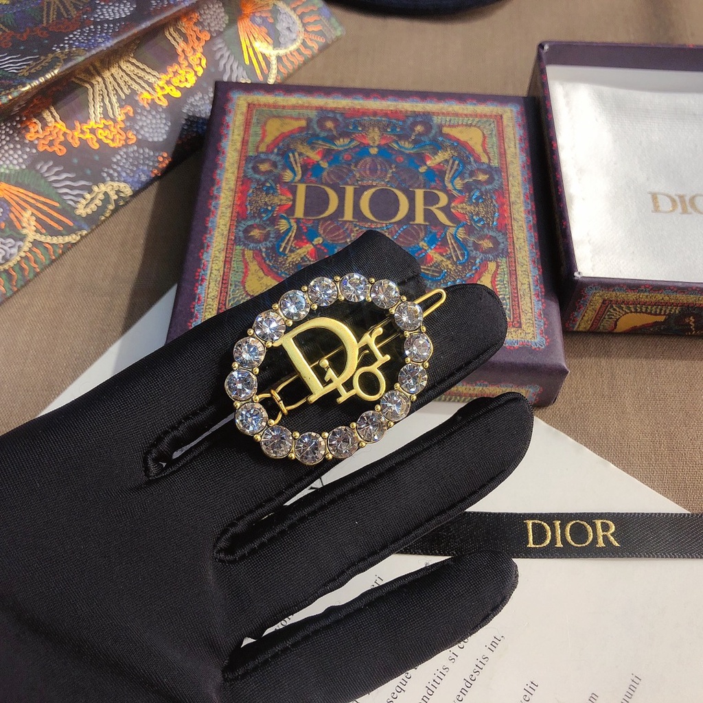 Kẹp tóc Dior bằng thép titan đính kim cương giả thời trang cho nữ