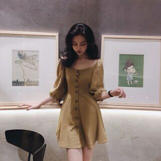 Đầm nút tay phồng ( ảnh thật sau cùng)