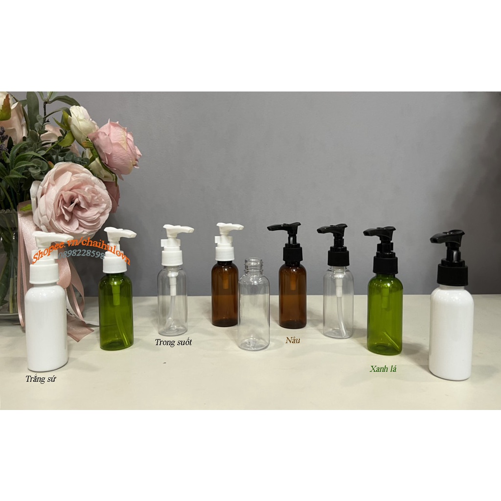 Chai chiết mỹ phẩm VÒI NHẤN GIỌT có KHÓA CÀI 20ml/ 30ml/ 50ml/ 100ml nhiều màu, lọ chiết sữa tắm, dầu gội