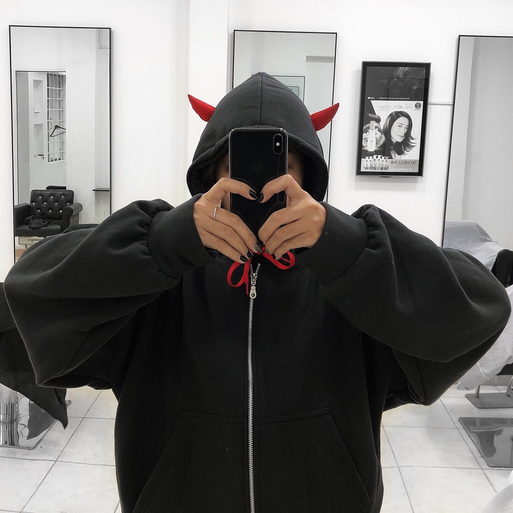 Áo Hoodie Sừng . Áo khoác nữ  HOT dễ thương. Hoodie trơn đen 2021.