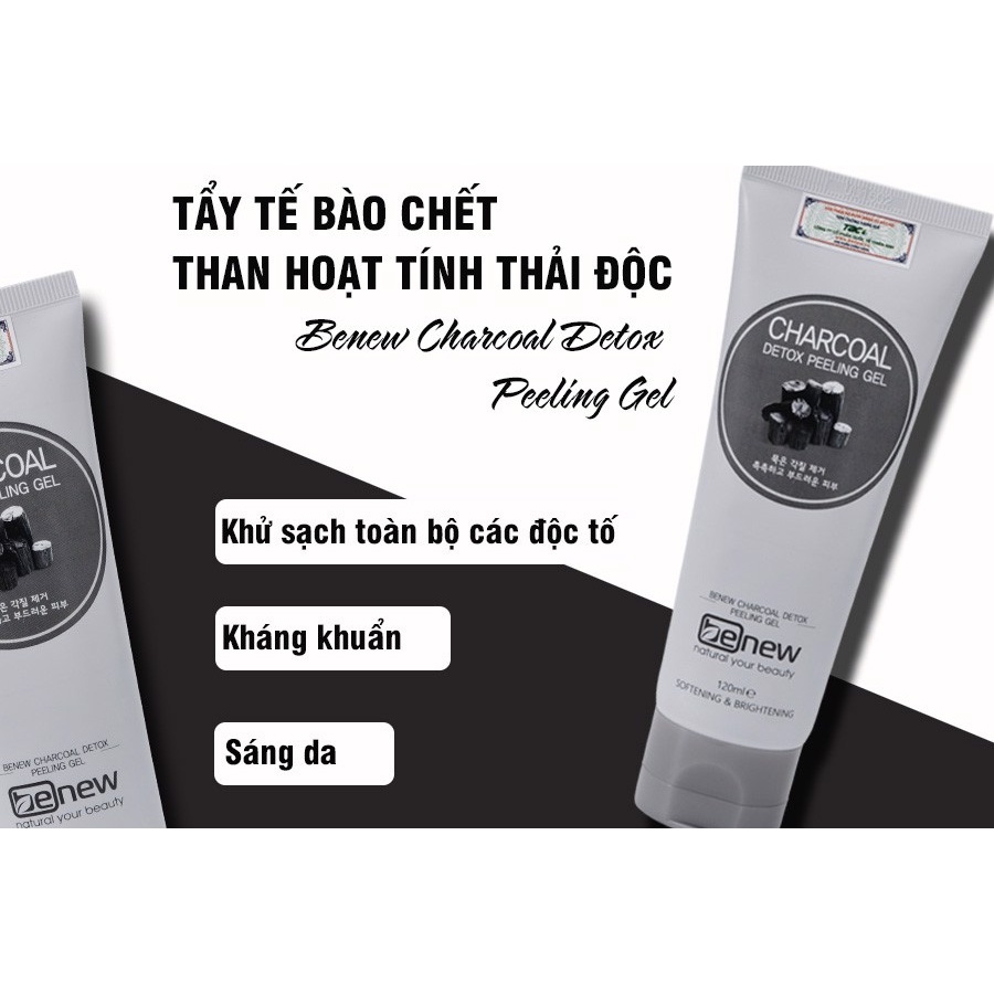 Hàng Chính Hãng- Tẩy tế bào chết Than hoạt tính thải độc, trắng da Benew Charcoal Detox Peeling Gel  Hàn quốc 120ml/Hộp