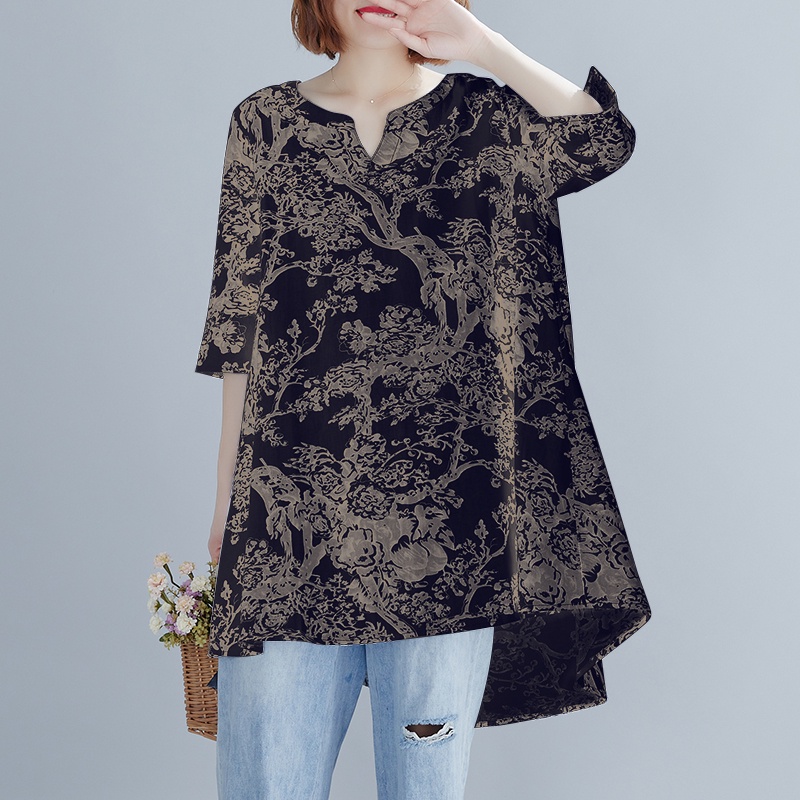 Áo kiểu ZANZEA tay ba phần tư cổ chữ V thời trang vintage dành cho nữ