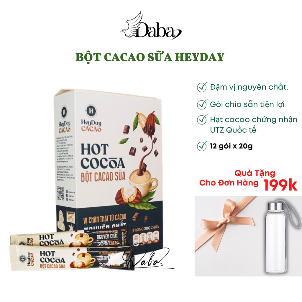 Bột CaCao Sữa HeyDay CaCao Hộp 240g ( 12 gói x 20g ) - Đậm vị thơm ngon