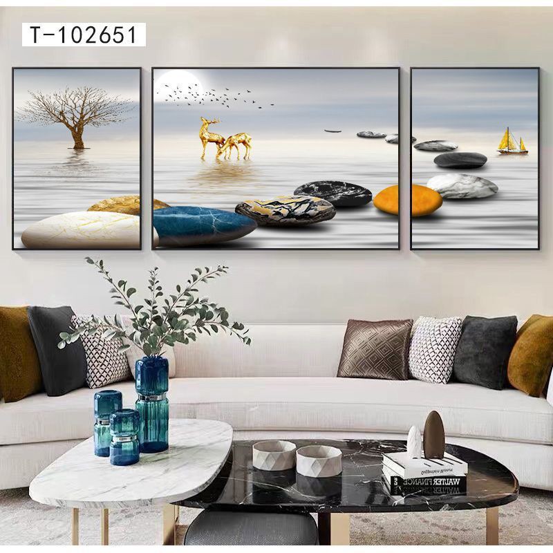 ☊Đá để quay băng pha lê thủy tinh ánh sáng trang trí phòng khách sang trọng bức tranh sofa nền ba chân hiện đại