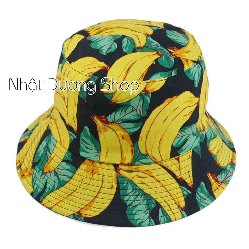 Nón tai bèo, mũ bucket đi chơi, đi biển hoạ tiết trái cây, chất liệu Cotton tạo nên sự mát mẻ và thoáng mát