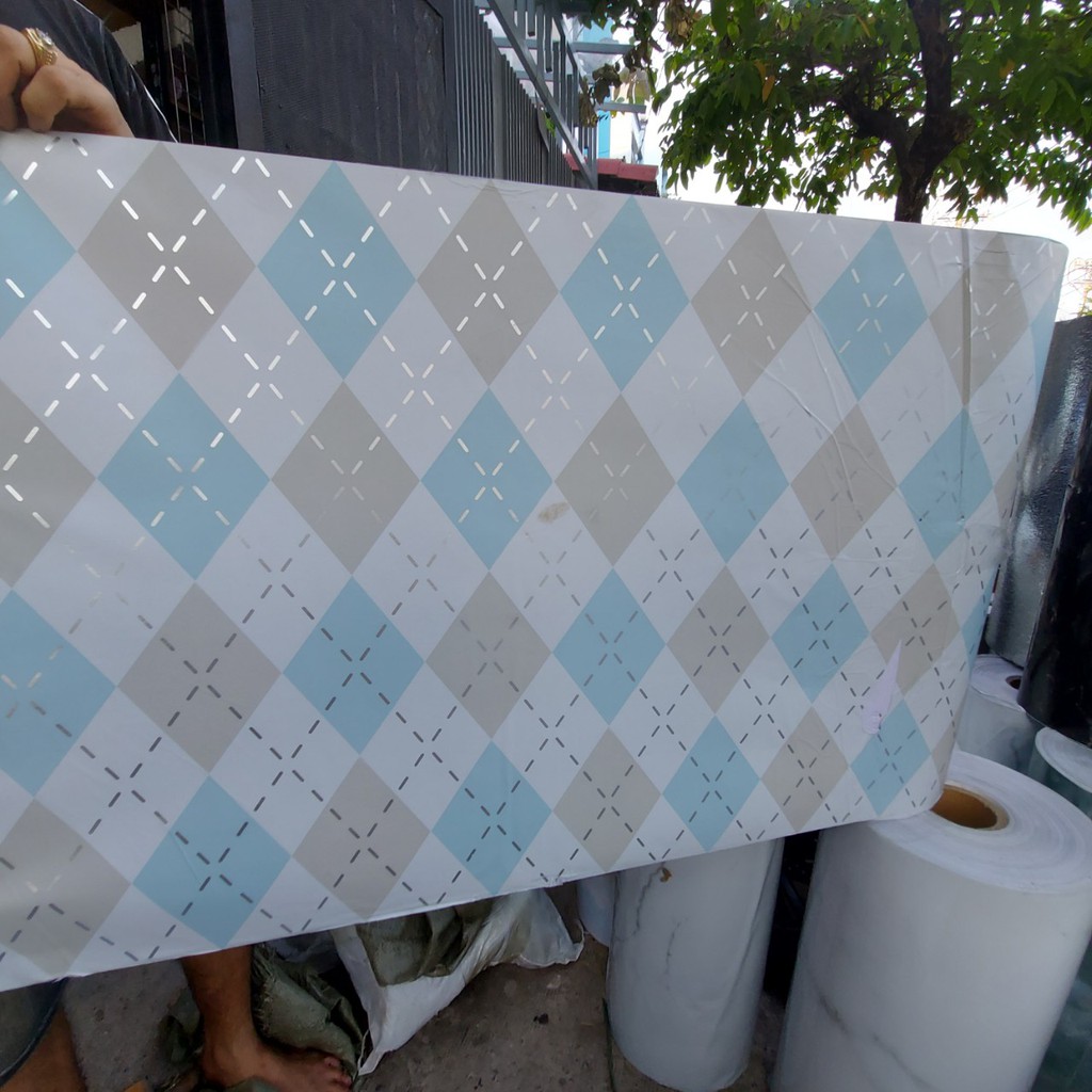 1 mét decal dán bếp tráng nhôm đường kẻ chéo khổ 60cm keo sẵn bóc dán