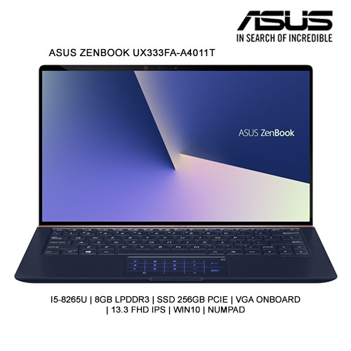 Laptop Asus Zenbook UX333FA-A4011T (Blue-Numpad) | i5-8265U | 8GB DDR4 | 256GB SSD PCle | VGA Onboard | 13" FHD | Win 10