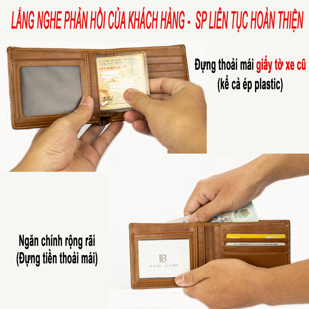 Ví da nam V104 cao cấp-bóp nam da bò Nappa, màu nâu bò-Da thật, full hộp thương hiệu Bụi leather-BH 24 tháng