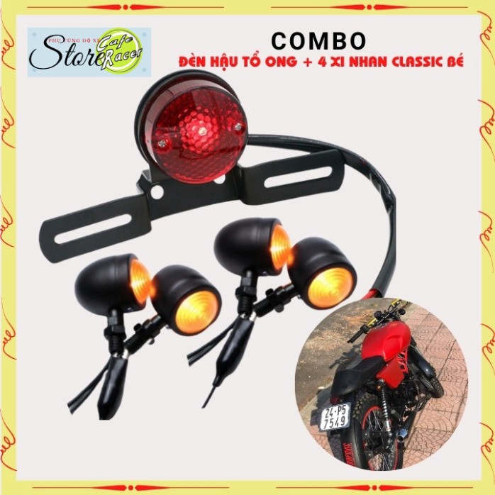 Combo đèn hậu tổ ong và 4 xi nhan classic loại bé dùng để độ xe CAFE RACER , win , honda67..