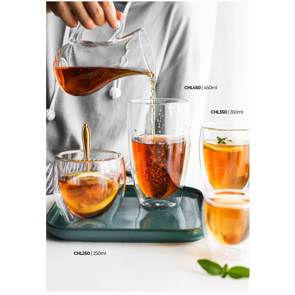 Cốc thủy tinh hai lớp 80ml - 250ml - 350ml - 450ml (Thủy tinh chịu nhiệt Borosilicat) - CHL | BigBuy360 - bigbuy360.vn