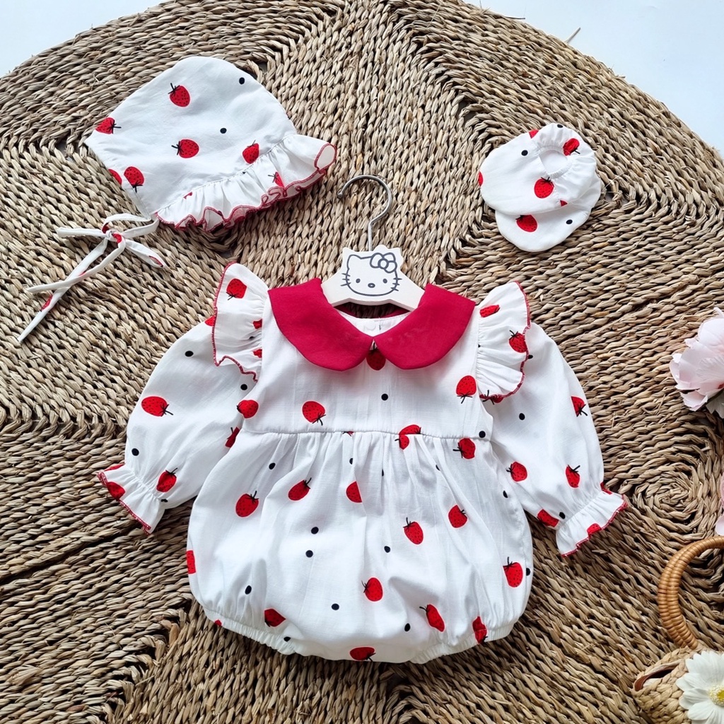 Bodysuit bé gái sơ sinh  [𝐓𝐀̣̆𝐍𝐆 𝐊𝐄̀𝐌 MŨ + 𝐆𝐈𝐀̀𝐘 𝐕𝐀̉𝐈 SU SHOP- Body quả dâu