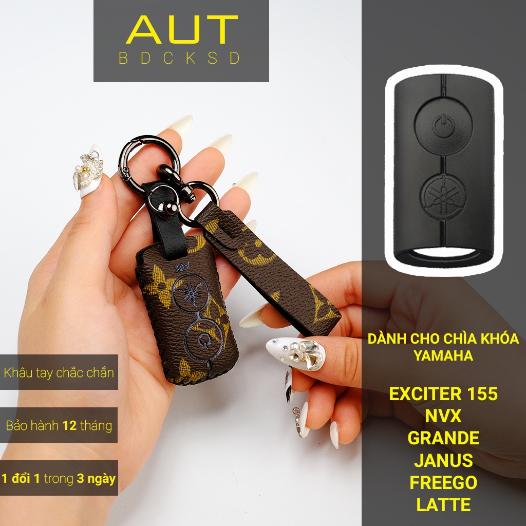 Bao da bảo vệ chìa khoá xe Yamaha Janus Grande Nvx Exciter 155 LV khâu tay YAV AD có tay cầm mẫu mới