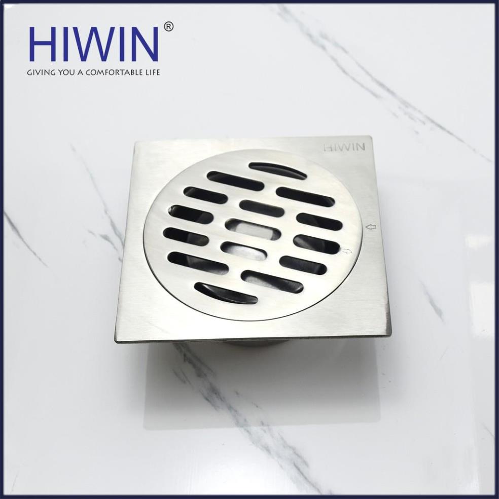 Phễu ga thoát sàn ngăn mùi hôi inox 304 mặt xước mờ kích thước 120x120mm HIWIN FD-6322