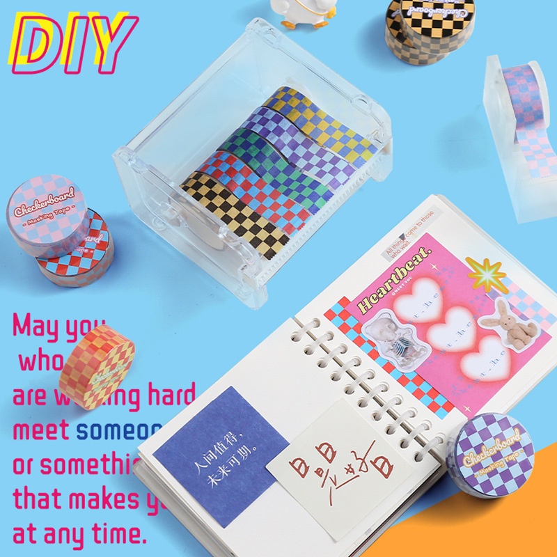 Peach 1Pcs Clashing plaid material tape sticker Diary Scarpbooking DIY Decoration Washi Tape