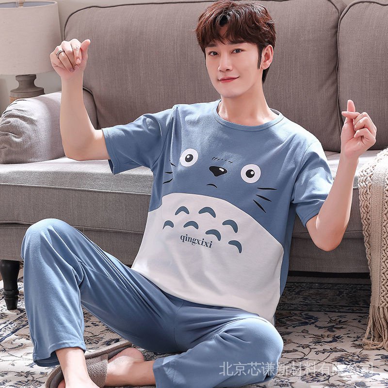 Bộ Đồ Ngủ Tay Ngắn Chất Liệu Cotton Mỏng Cho Nam 12-15-17-18 Tuổi