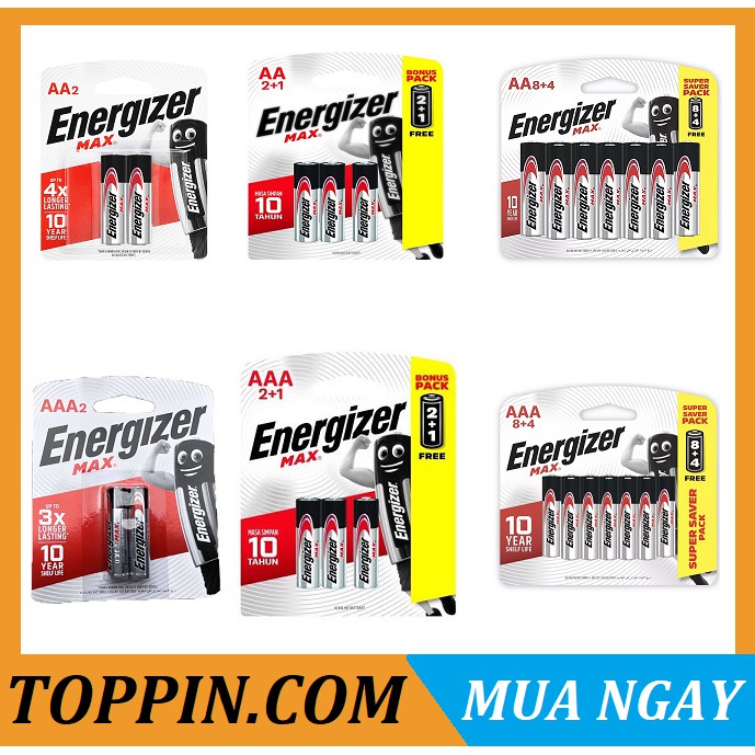 [TOPPIN] 12 viên Pin AA, AAA Energizer Alkaline Chính Hãng