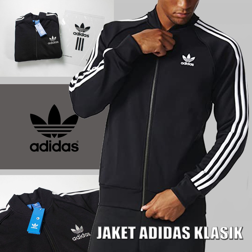 Áo Khoác Thể Thao Adidas Cổ Điển 3 Sọc Đen Phối Khóa Kéo Cho Nam Nữ