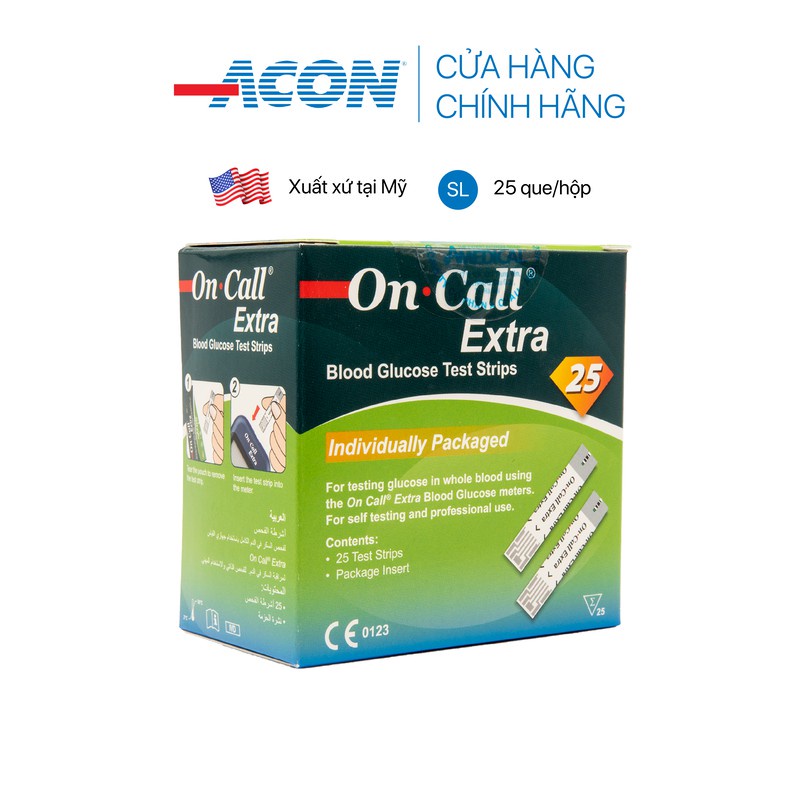 Combo 4 hộp que thử đường huyết Acon On - call Extra (25 que/hộp)