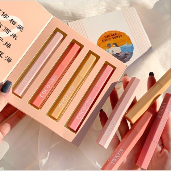 Bộ 4 son kem dưỡng môi Dikalu Sunset Love Four Lip Glaze (Hàng nội địa Trung) XMB008