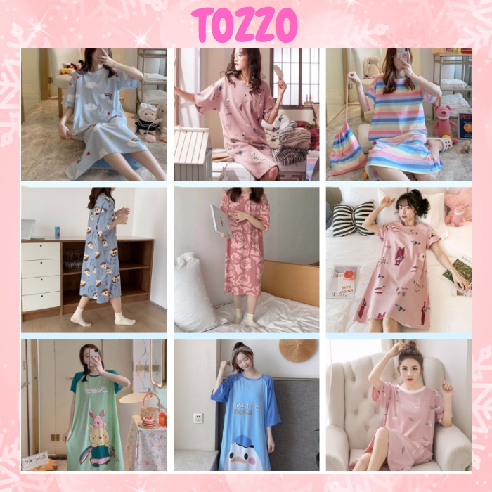 Váy đầm ngủ bigsize TOZZO dáng suông mặc nhà chất liệu cotton hoạt hình cute dễ thương mặc nhà mùa hè VC01