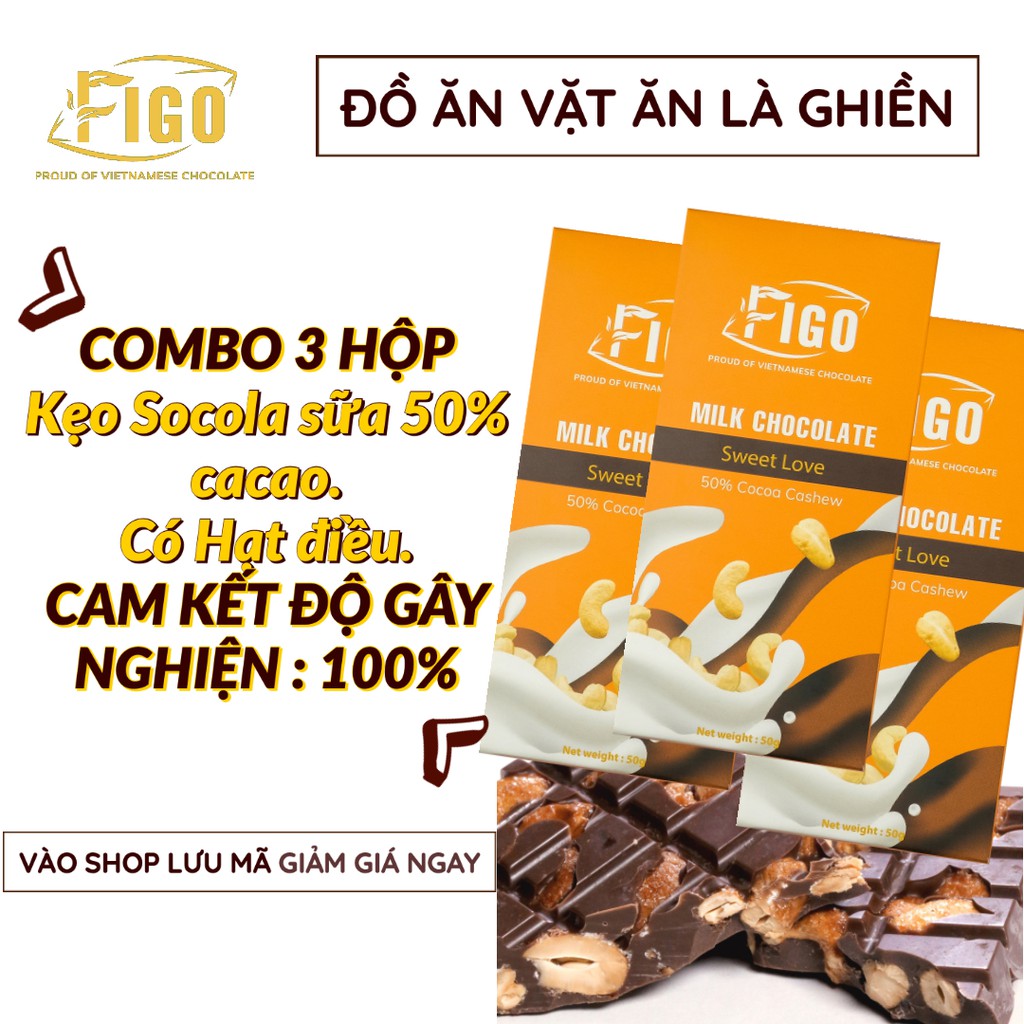 [ĐỒ ĂN VẶT NGON-CAM KẾT ĂN LÀ GHIỀN] Bánh sô cô la sữa hạt điều 50g FIGO