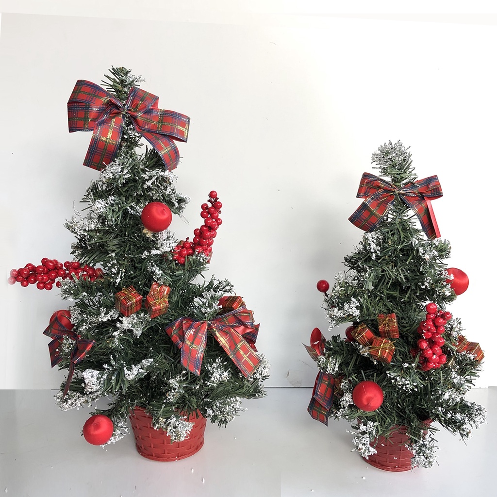 Cây thông phủ tuyết để bàn trang trí sẵn cao 38cm, 48cm decor Giáng sinh Noel
