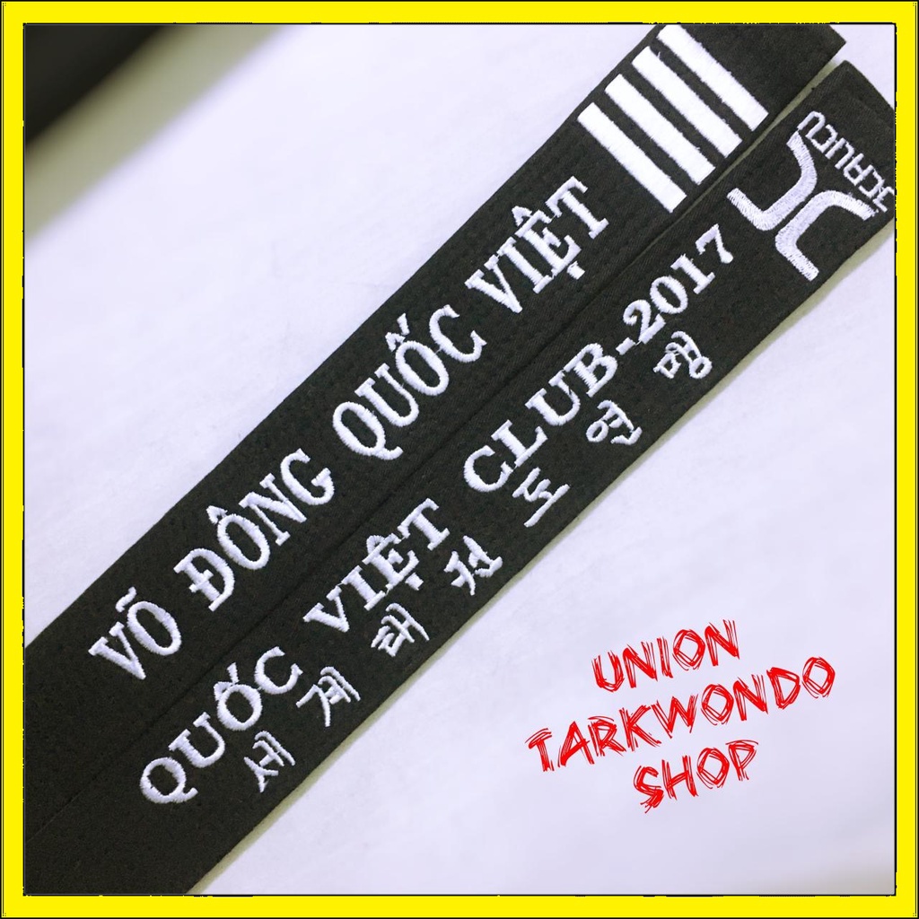 Miễn Phí Thêu Tên - Đai Đen Đai Đỏ Đen Taekwondo Jicalicu #UnionTaekwondoSHOP Ngang 4.5cm